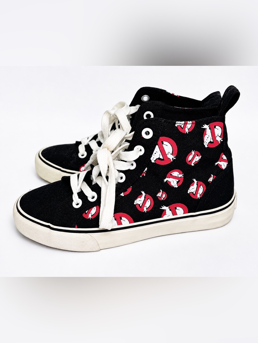 Ghostbusters High Top Sneakers Size 5 Youth Womens 7 Black Canvas Logo 2017 Rare